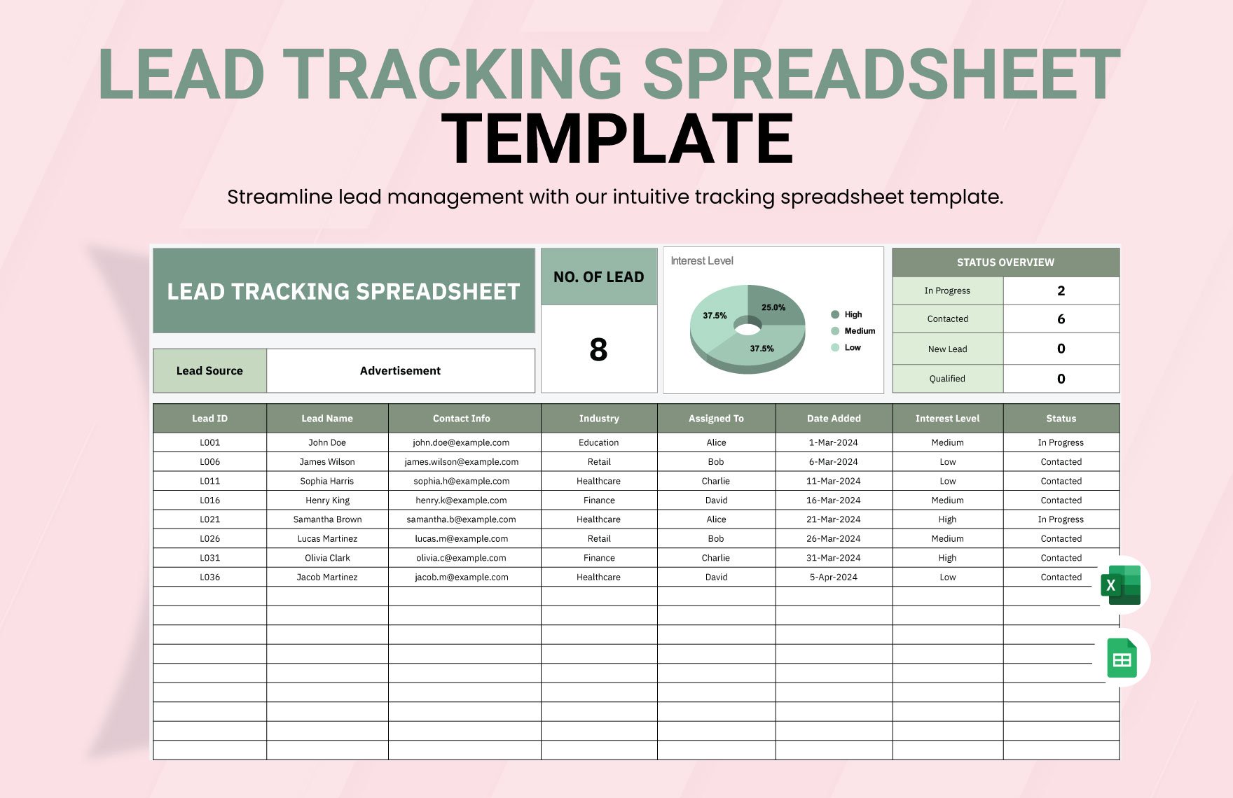 Lead Tracking Spreadsheet Template in Excel, Google Sheets