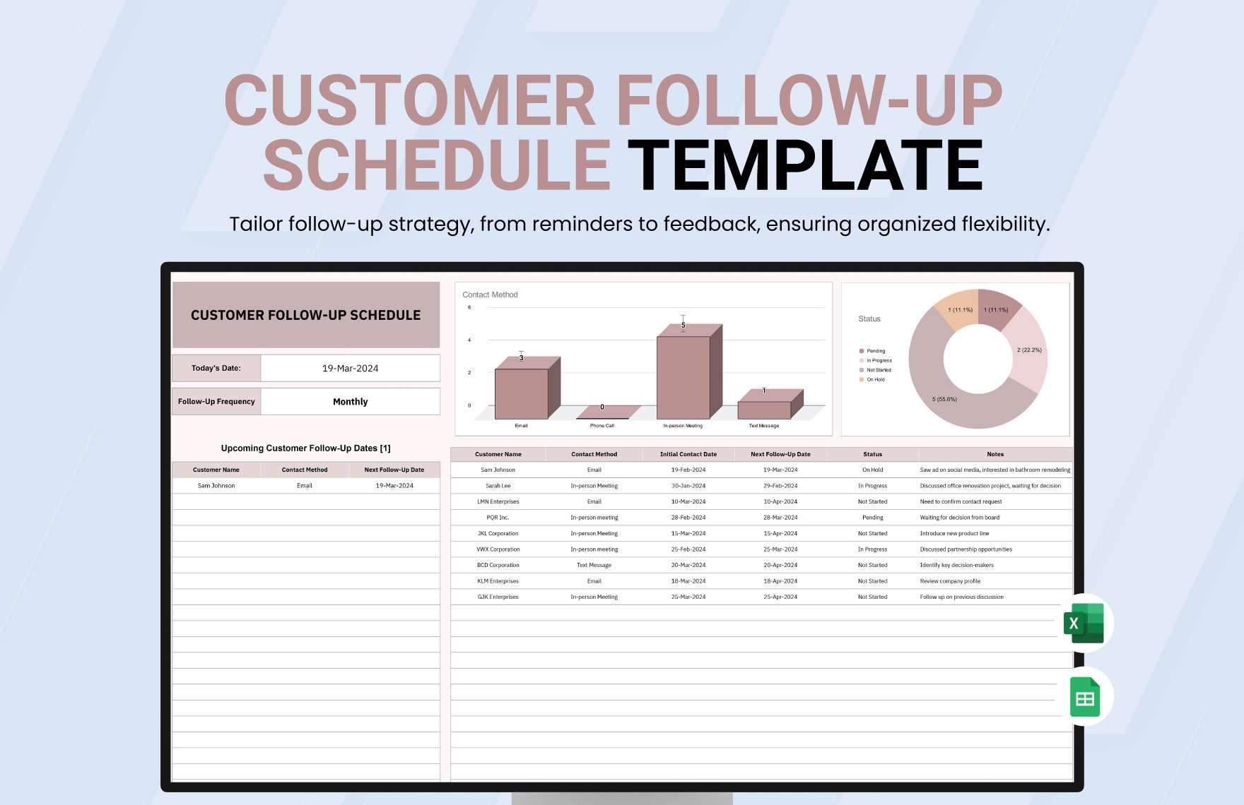 Customer Follow-up Schedule Template in Excel, Google Sheets