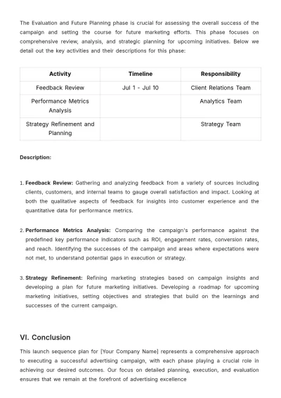 Free Advertising Detailed Launch Sequence Plan Template to Edit Online