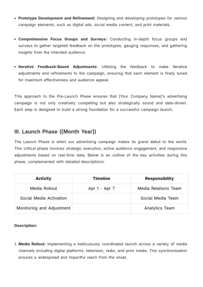 Free Advertising Detailed Launch Sequence Plan Template to Edit Online