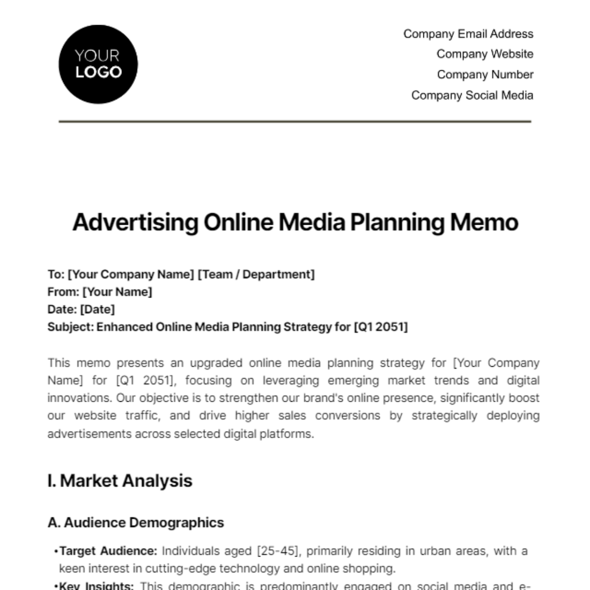 Advertising Online Media Planning Memo Template
