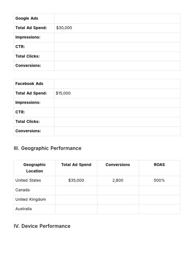 Free Advertising Paid Media Performance Snapshot Template to Edit Online