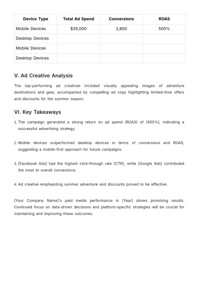 Free Advertising Paid Media Performance Snapshot Template to Edit Online