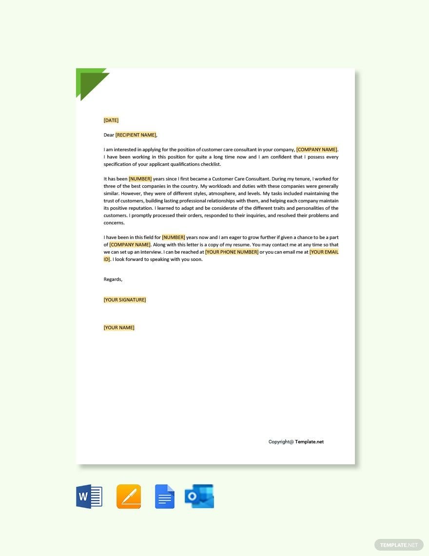 Customer Care Consultant Cover Letter Template