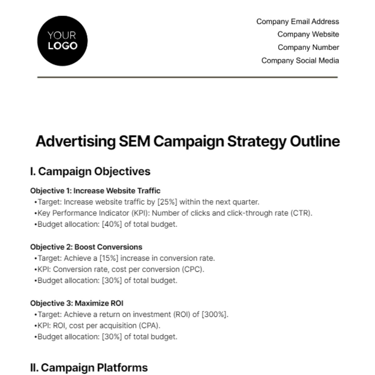 Advertising SEM Campaign Strategy Outline Template