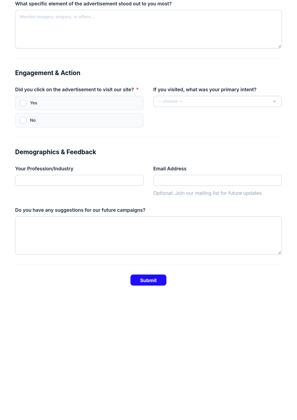 Free Advertising Online Campaign Survey Form Template & AI Maker Free Advertising Online Campaign Survey Form Template & AI Maker