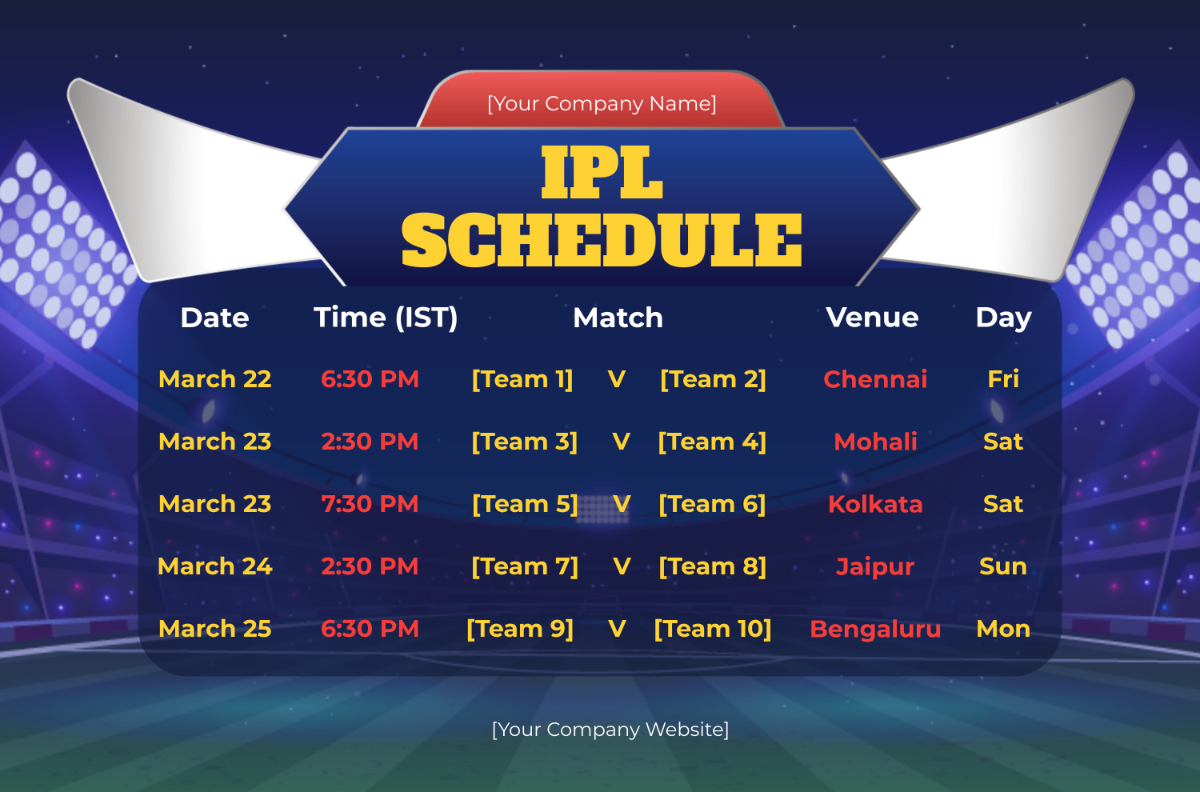 IPL Schedule Template