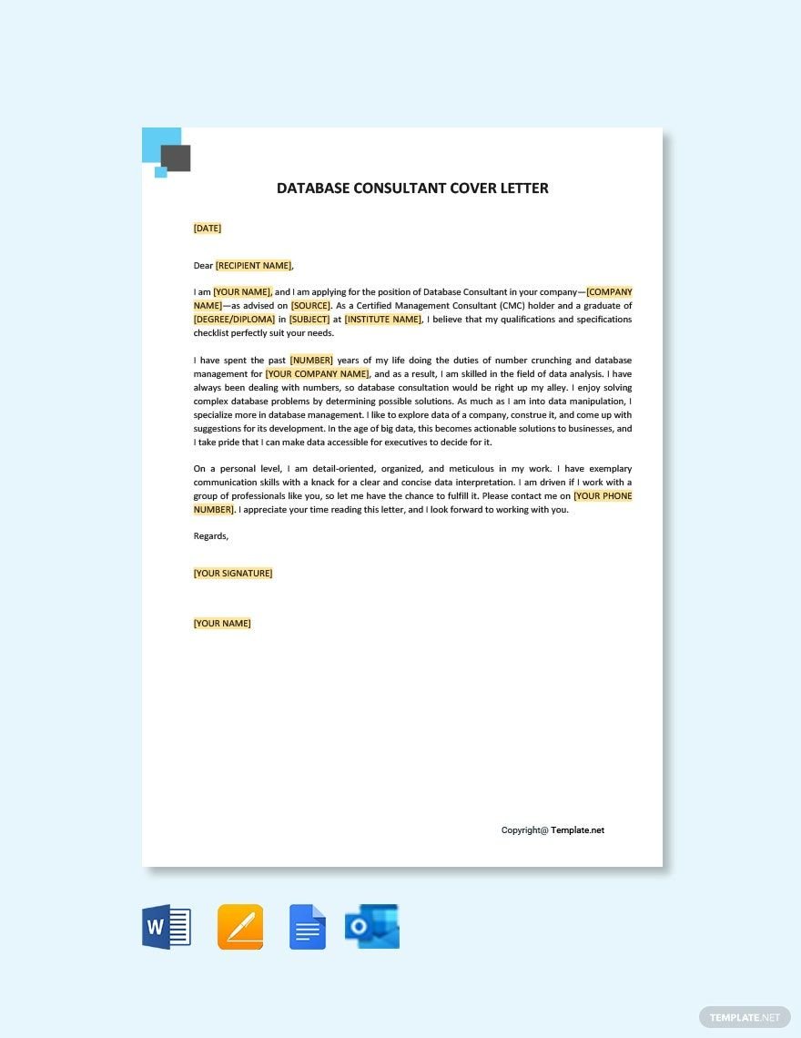 Database Consultant Cover Letter Template