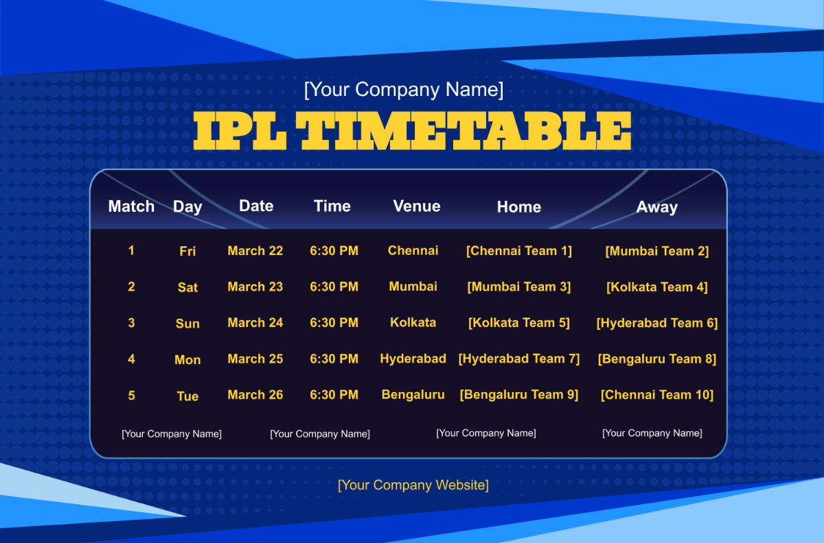 IPL Time Table Template
