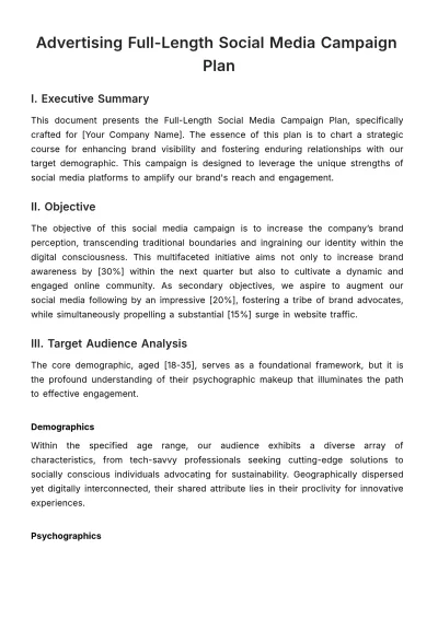 Free Advertising Full-Length Social Media Campaign Plan Template to Edit Online