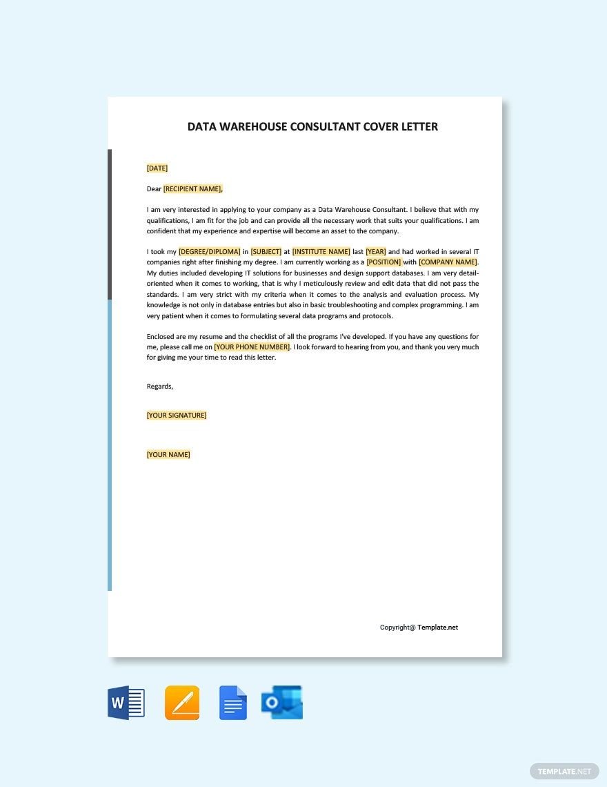 Data Warehouse Consultant Cover Letter Template