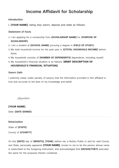 Free Income Affidavit for Scholarship Template to Edit Online
