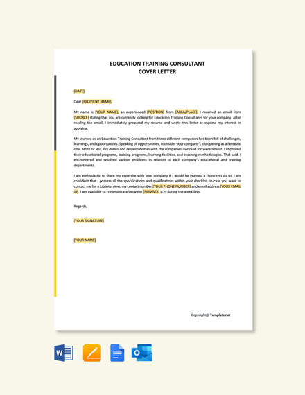 Free Education Training Consultant Cover Letter Template
