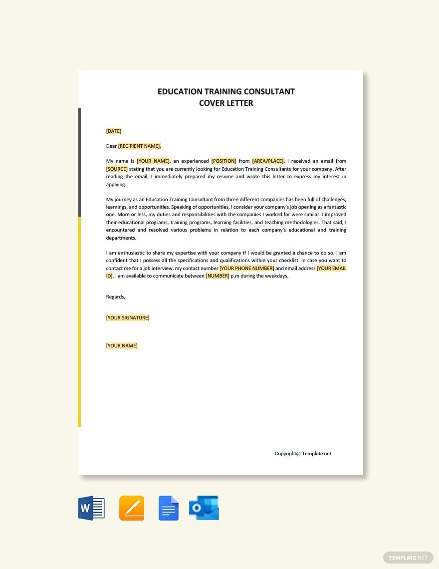 Education Training Consultant Cover Letter Template