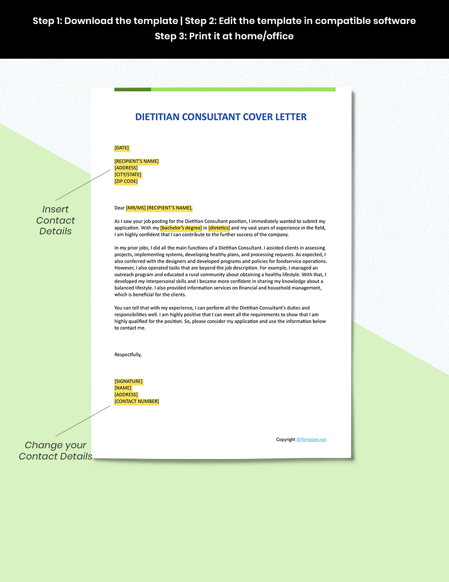 Dietitian Consultant Cover Letter Template