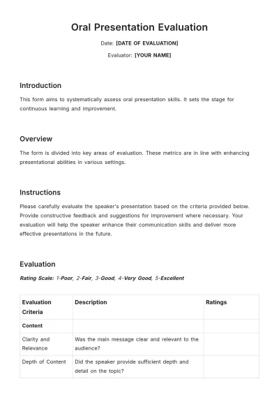 Free Oral Presentation Evaluation Template to Edit Online