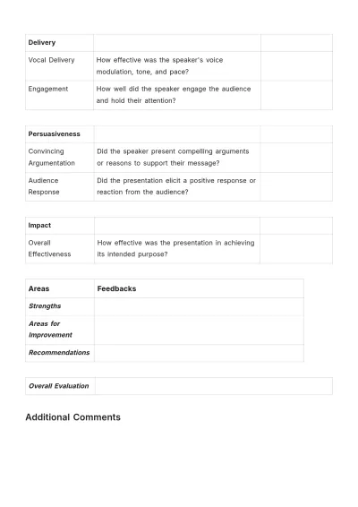 Free Oral Presentation Evaluation Template to Edit Online
