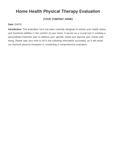Free Home Health Physical Therapy Evaluation Template to Edit Online