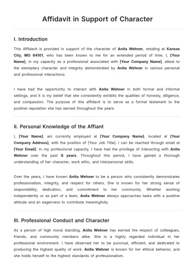 Free Affidavit in Support of Character Template to Edit Online
