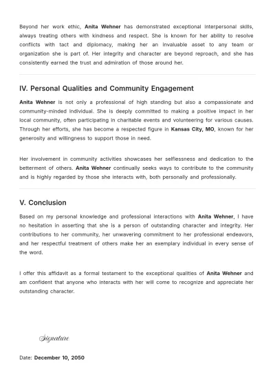 Free Affidavit in Support of Character Template to Edit Online