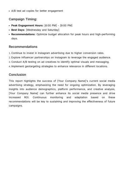 Free Social Media Advertising Analytics Report Template to Edit Online