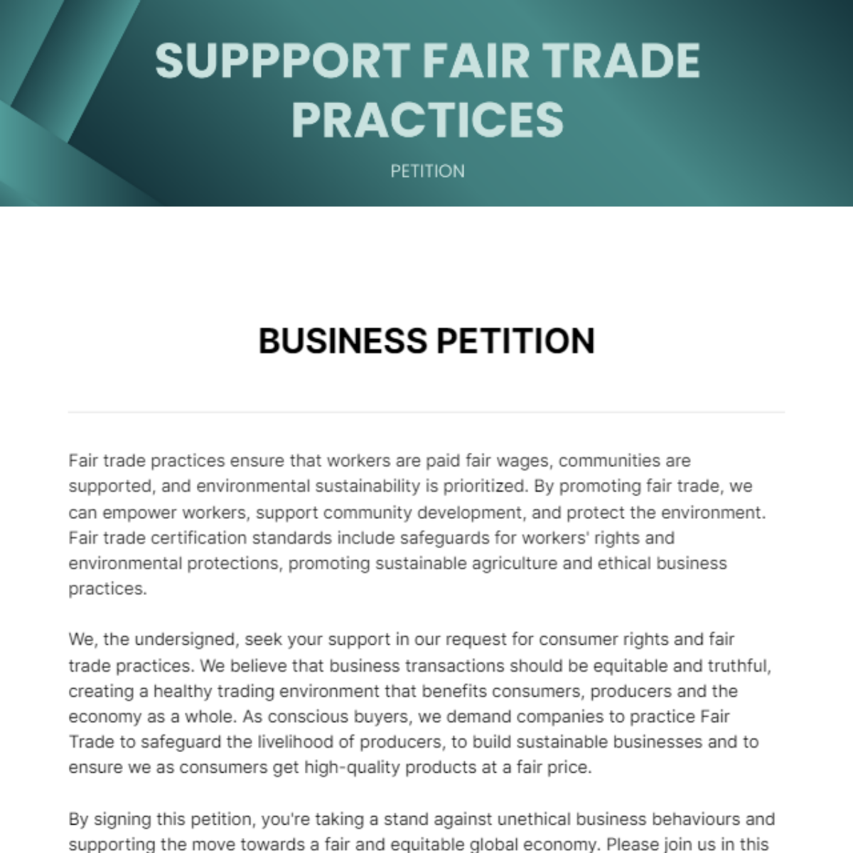 Business Petition Template