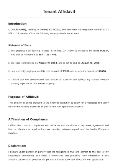 Free Tenant Affidavit Template to Edit Online