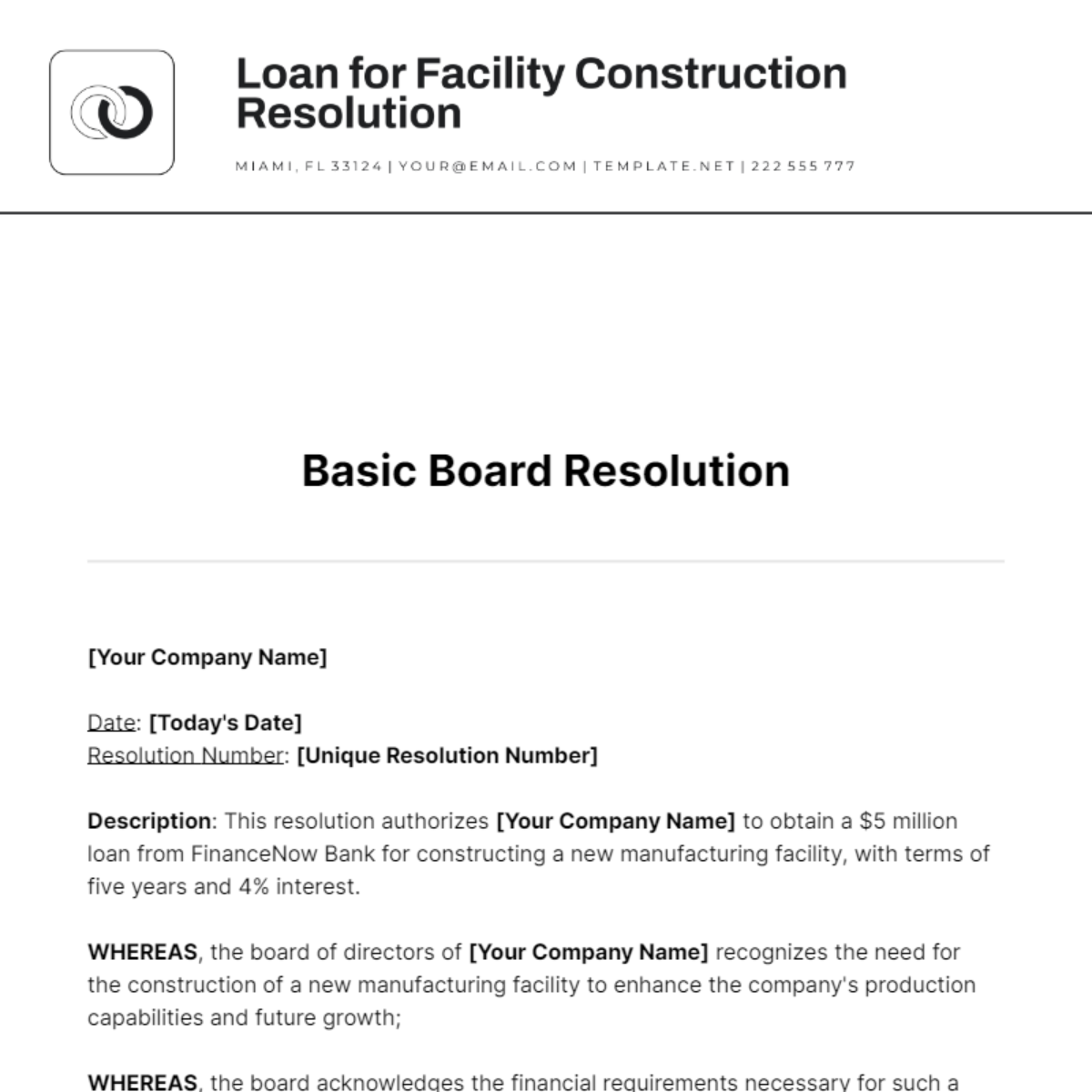 Basic Board Resolution Template
