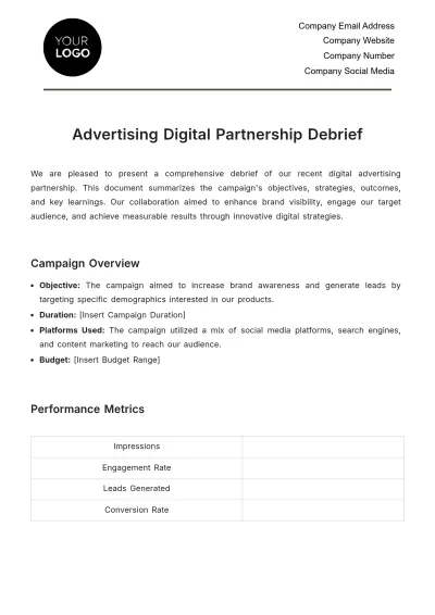 Free Advertising Digital Partnership Debrief Template to Edit Online