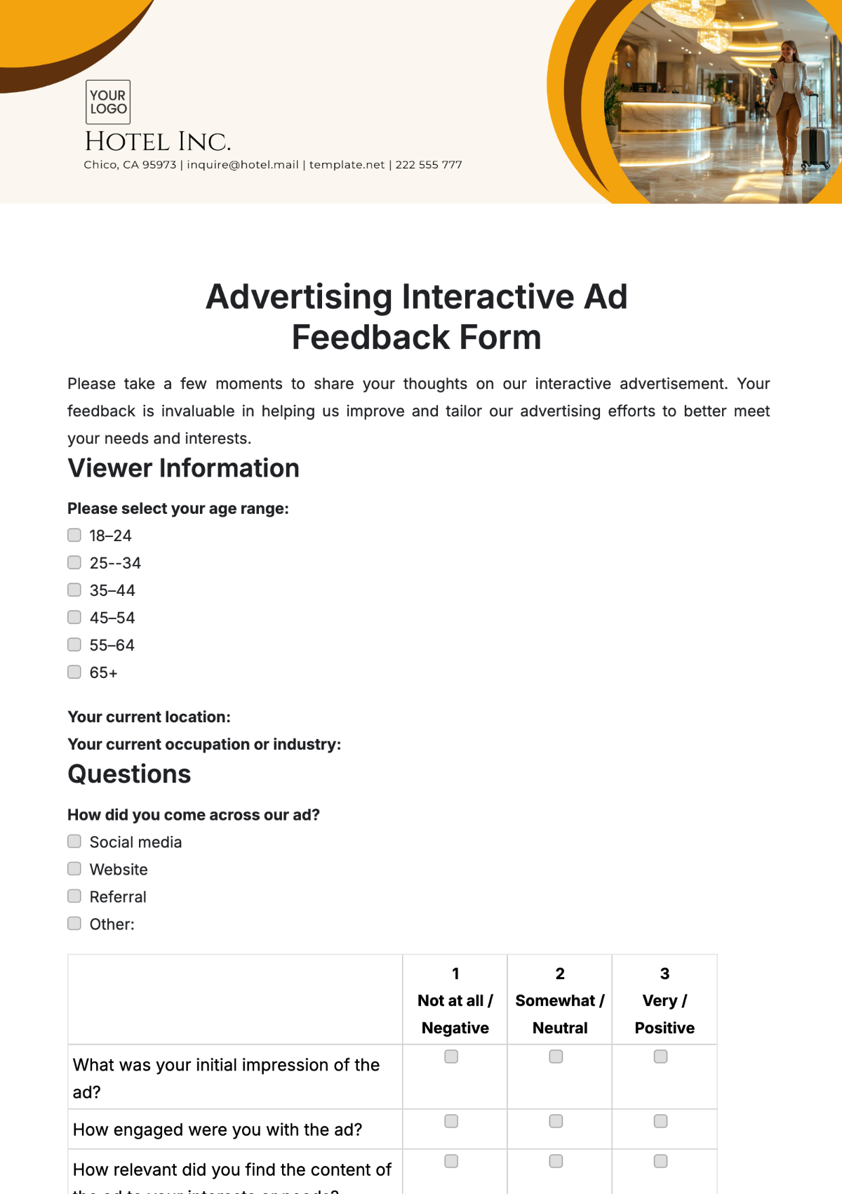 Advertising Interactive Ad Feedback Form Template - Edit Online & Download