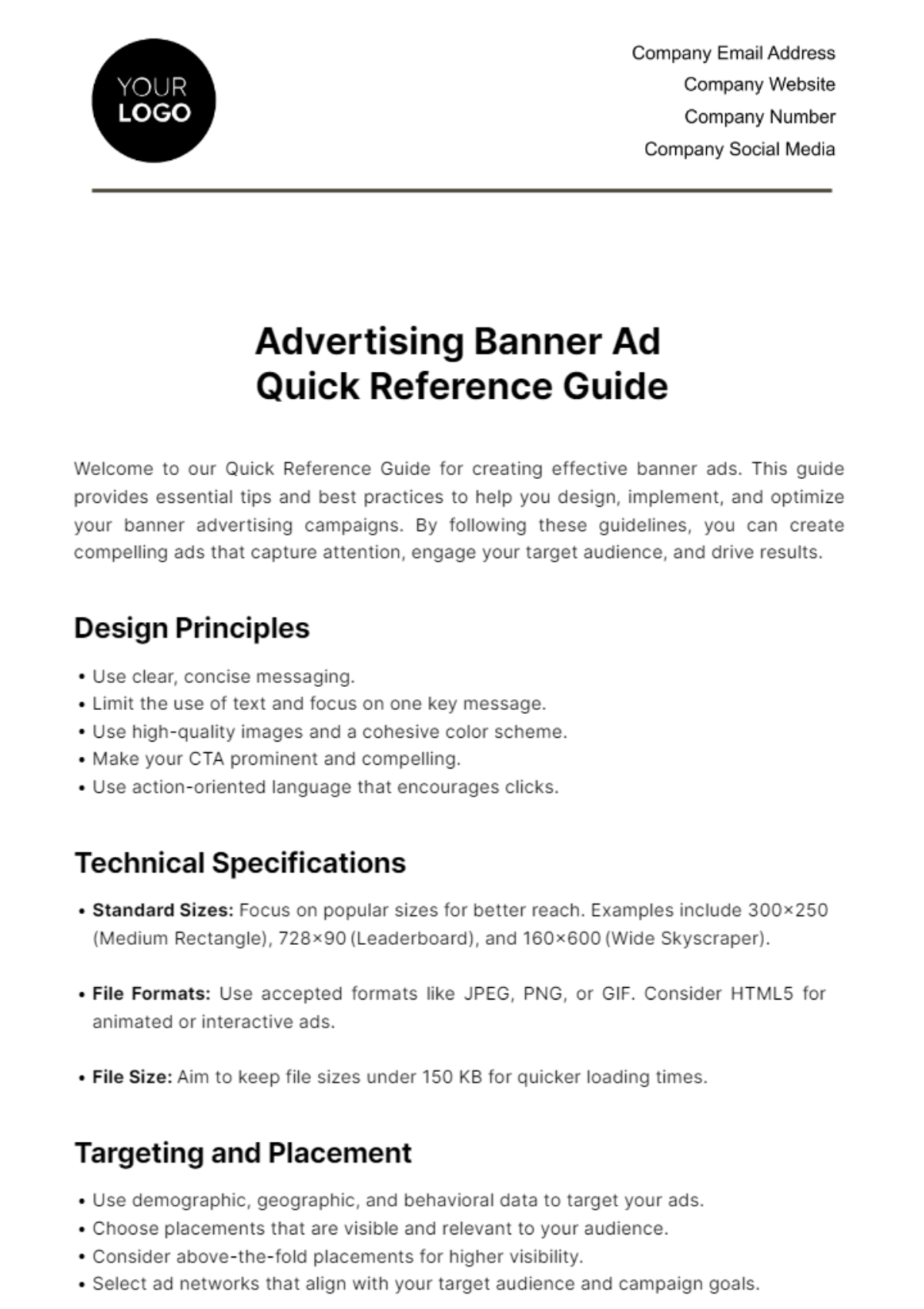 Free Advertising Banner Ad Quick Reference Guide Template