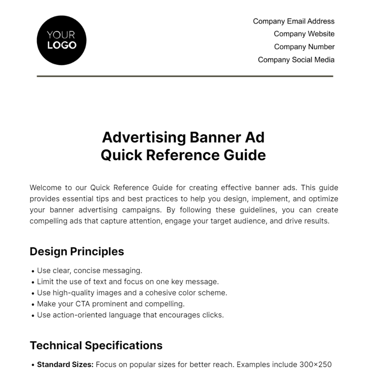 Advertising Banner Ad Quick Reference Guide Template