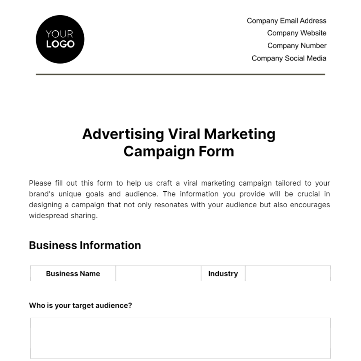 Advertising Viral Marketing Campaign Form Template