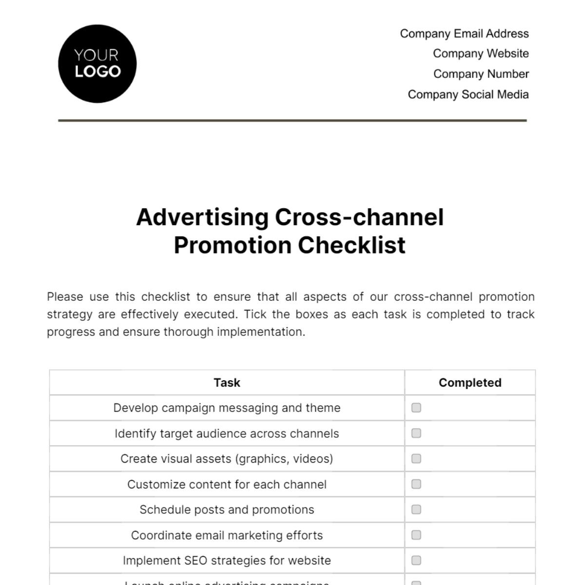 Advertising Cross-channel Promotion Checklist Template