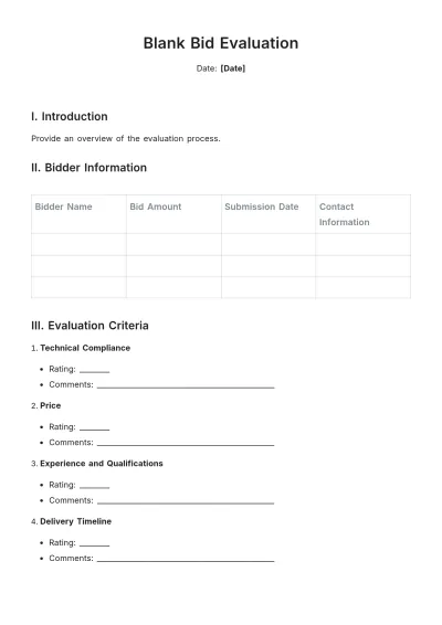 Free Blank Bid Evaluation Template to Edit Online