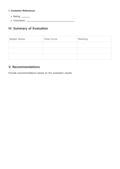 Free Blank Bid Evaluation Template to Edit Online