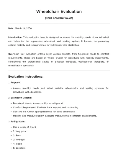 Free Wheelchair Evaluation Template to Edit Online