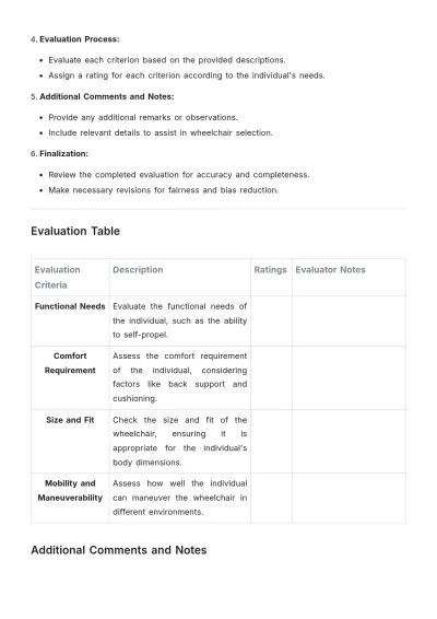 Free Wheelchair Evaluation Template to Edit Online