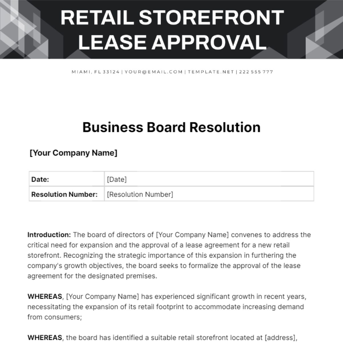 Business Board Resolution Template