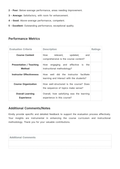 Free College Course Evaluation Template to Edit Online