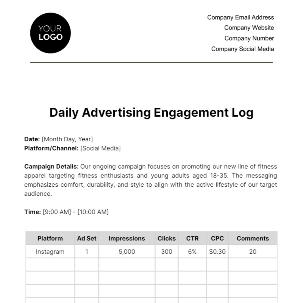 Daily Advertising Engagement Log Template