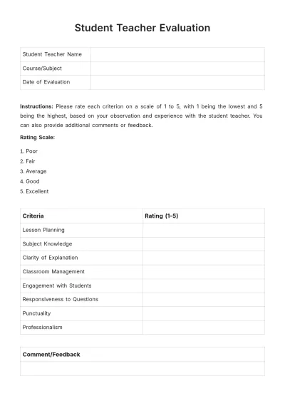 Free Student Teacher Evaluation Template to Edit Online