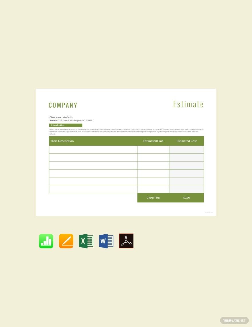 Landscaping Estimate Template in Apple Numbers, Pages, Excel, Word, PDF, Google Docs, Google Sheets - Download | Template.net