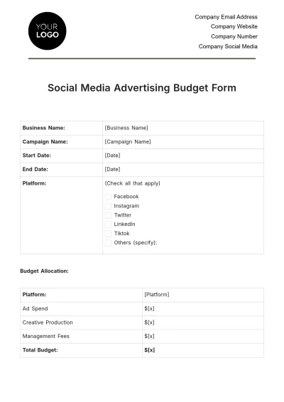 Free Social Media Advertising Budget Form Template to Edit Online