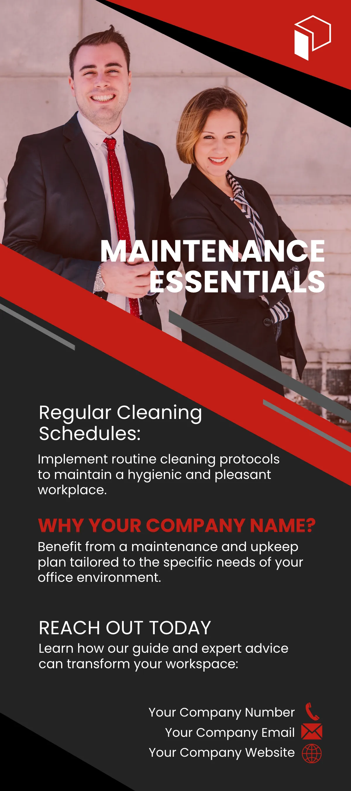 Free Office Maintenance and Facilities Upkeep Guide Rack Card Template to Edit Online