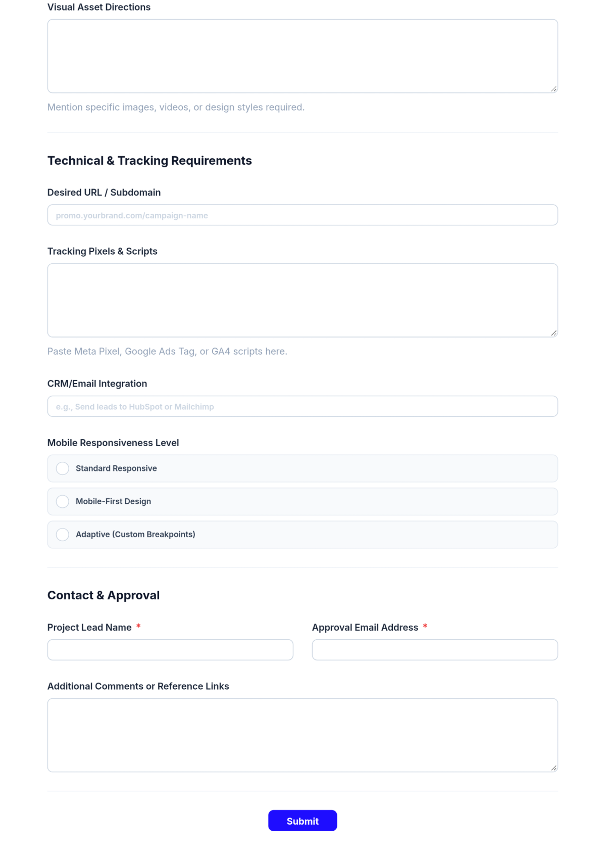 Free Advertising Landing Page Requirements Form Template & AI Maker Free Advertising Landing Page Requirements Form Template & AI Maker