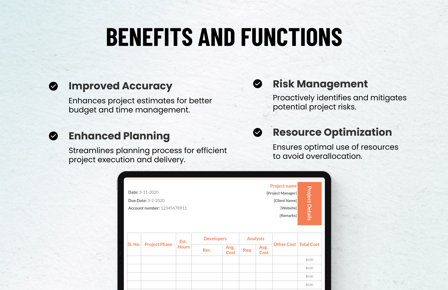 Sample Project Estimate Template