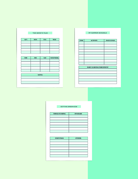 Summer Vacation Planner Template Editable