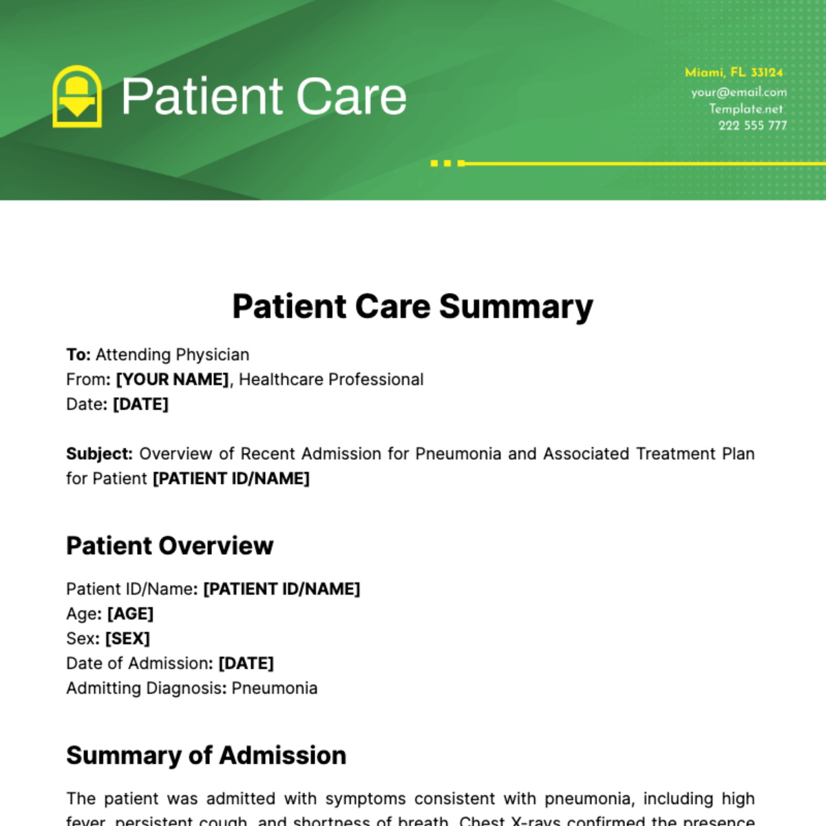 Patient Care Summary Template