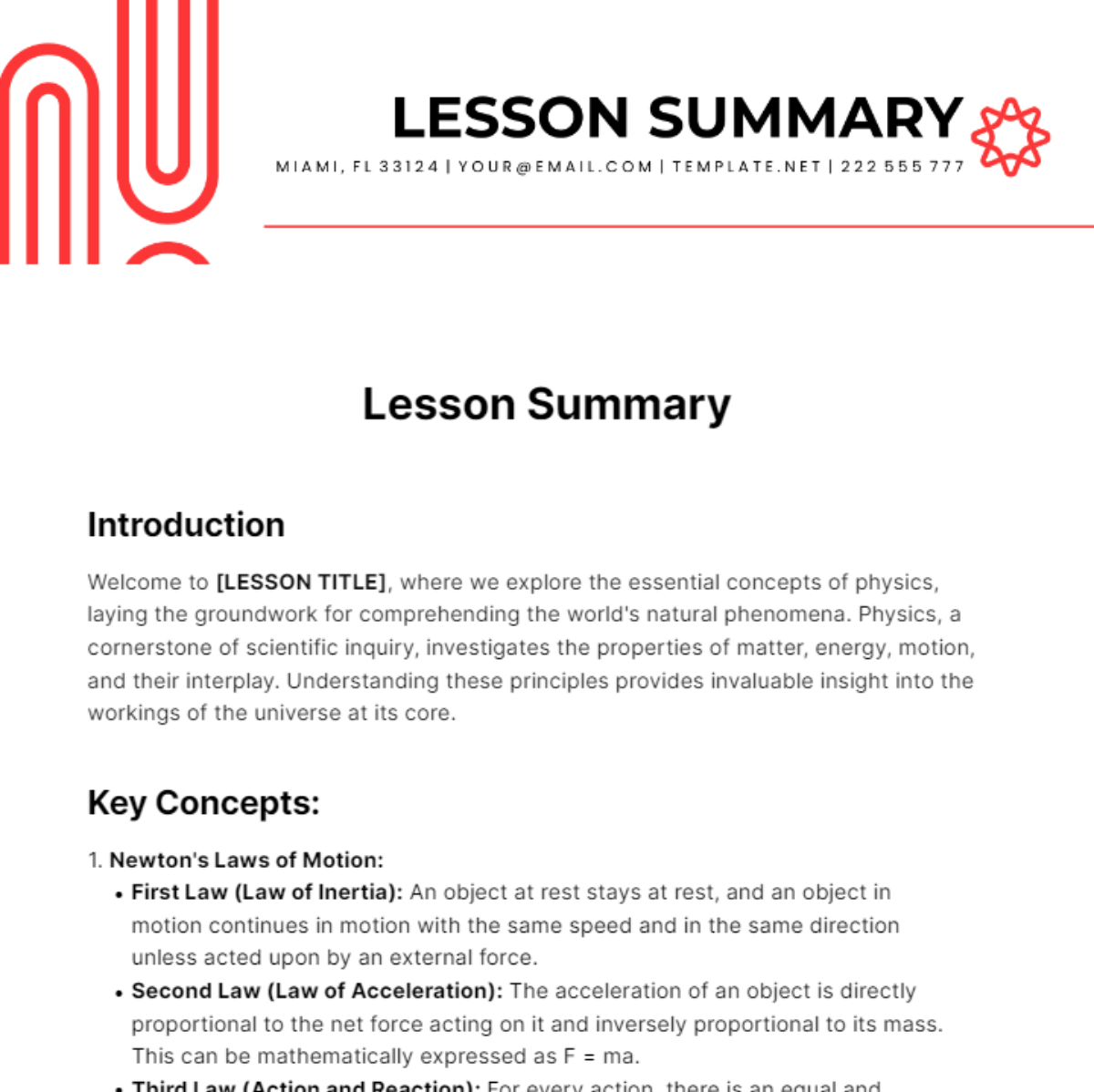 Lesson Summary Template